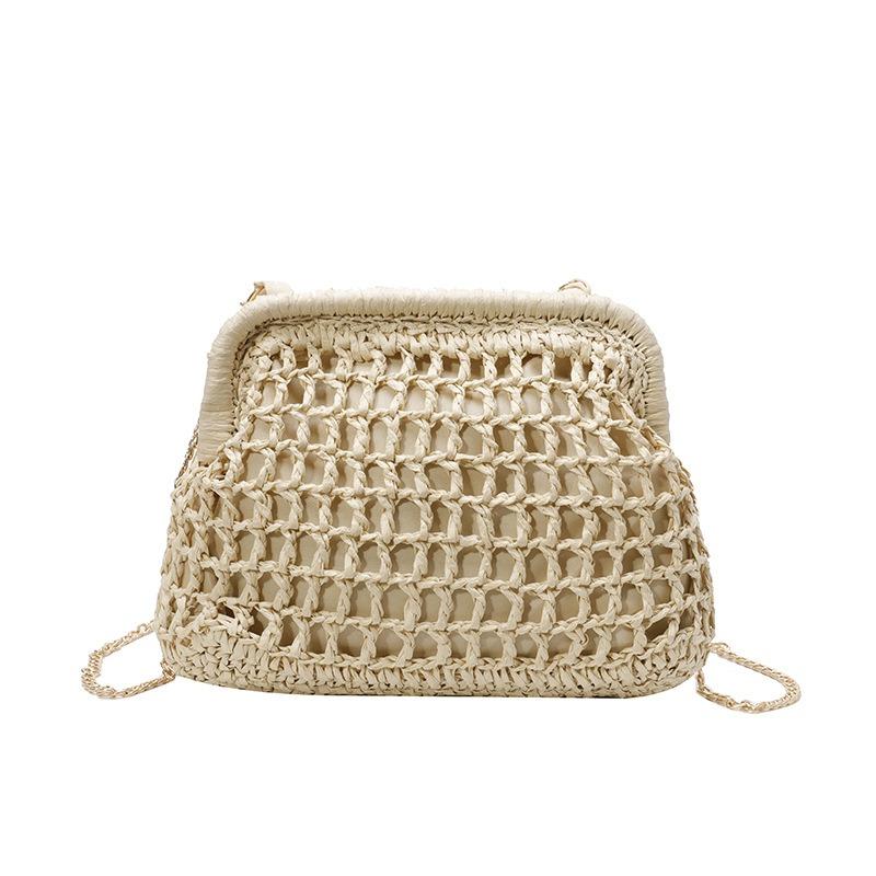 Fashion Beach Bag Shoulder Crossbody Shell Bag Simple Style Women's Versatile Clip Chain Woven Bag