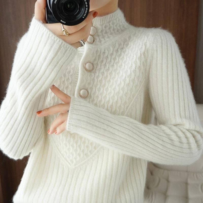 Women's Autumn and Winter Sweater, Thickened , Warm Knitted Stretchy Long-Sleeve Oversized Top