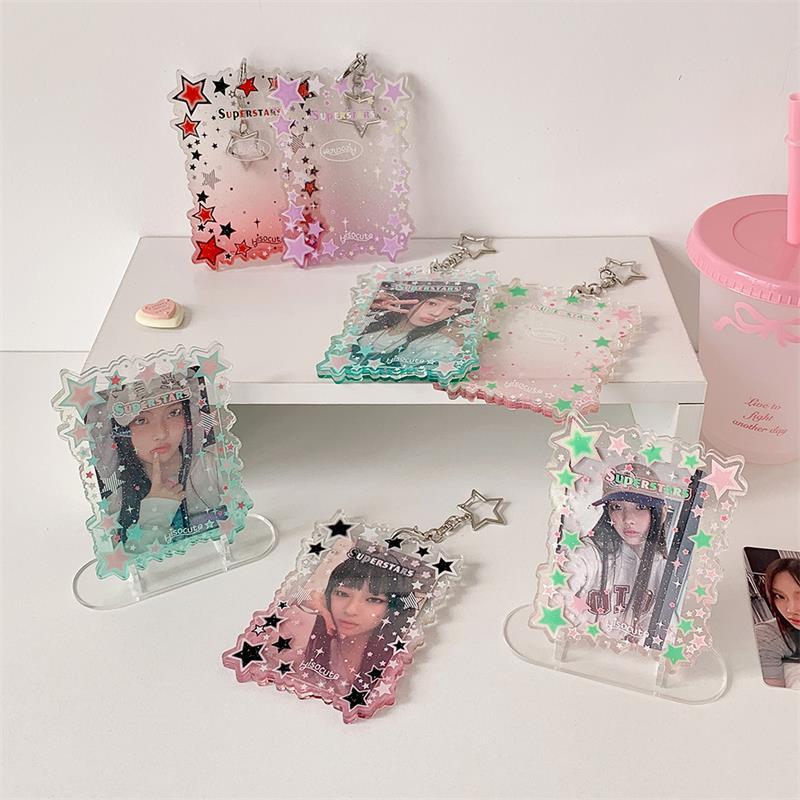 Portafototessere Carino Colore Gradiente Stella Porta Carte Ragazza in PVC Espositore Foto Idol Custodia Protettiva Portachiavi Ciondolo Borsa Regalo