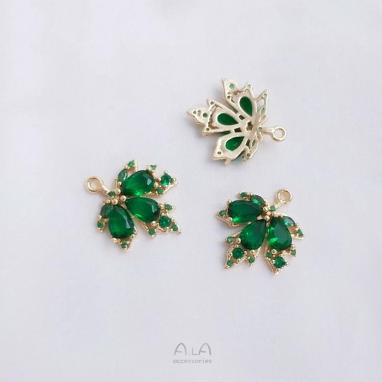 

Подвеска «Кленовый лист»: Позолоченный 14K, Сохраняющий цвет, Шарм с микропаве из цирконов для DIY серег и ожерелий с зелеными и красными листьями