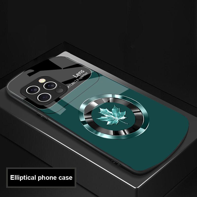 Kreis Ahornblatt Für IPhone 16 Pro Max 15 Pro 14 13 12 Mini 11 XS Max XR 7 8 Plus SE 2022 Elliptische Glas Handyhülle