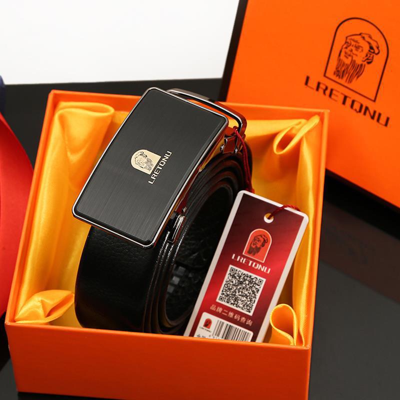 Men'S Cowhide Belt Automatic Buckle Genuine Leather Belt Business Belt Gift Box Belt