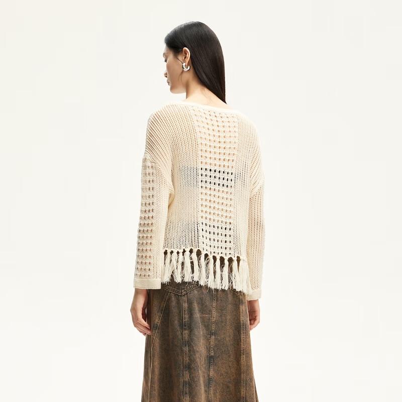 Veromoda Women's Crochet Hollow Out Tassel Knit Top