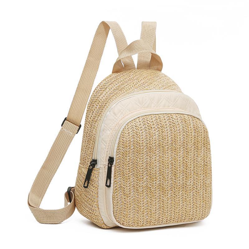 Unisex men's and women's double-shoulder backpack, fashiable and artistic summer straw woven versatile casual backpack