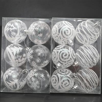 6Pcs/Box Transparent White Painted Ball Christmas Tree Ornament DIY Crafts Painted Plastic Christmas Gifts Boxes Pendant