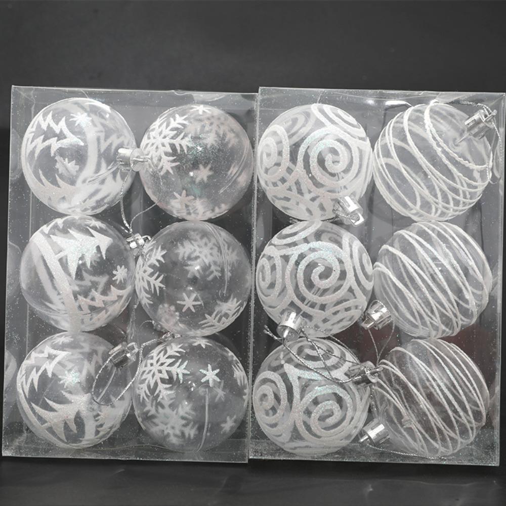 6Pcs/Box Transparent White Painted Ball Christmas Tree Ornament DIY Crafts Painted Plastic Christmas Gifts Boxes Pendant