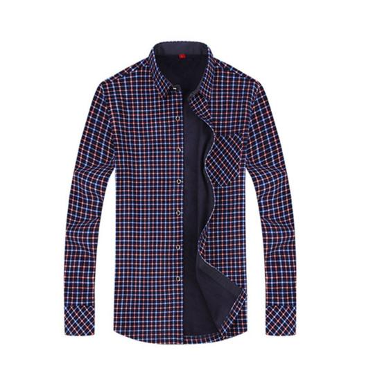 Pánská nášivka na košili kapsa kostkovaný potisk Dlouhé rukávy Pánské Slim Fit zateplené zateplené košile do práce