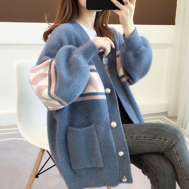 Women's Loose Cardigan Plus Size Non-picking Chenille Mink Sweater Jacket Knitted Lantern Sleeve Casual Autumn and Winter Top
