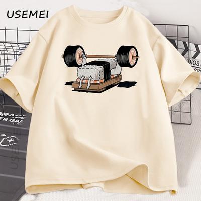 Camiseta Sushi Gym Divertida para Hombres y Mujeres Verano Harajuku Cuello Redondo Algodón Manga Corta Camiseta Deportiva Estampada Ropa Streetwear