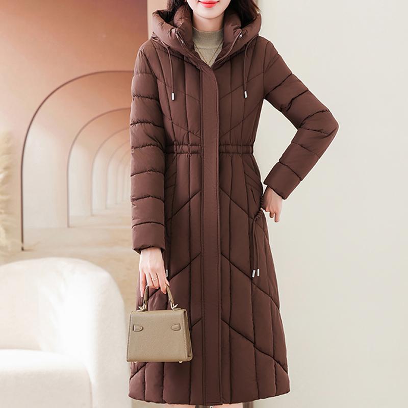 Dámské bundy zimní dlouhé parky s kapucí elegantní tlusté teplé kabáty větší velikosti zimní svrchní oděvy