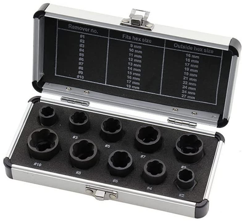Neues 10-teiliges Set zum Entfernen von Schrauben und Muttern, Schraubenbolzenausdreher-Set, Werkzeug zum Entfernen von Muttern mit Aluminium-Aufbewahrungskoffer