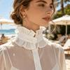 Polyester Ruches Afneembare Kraag Opstaande Kraag Nep Blousekraag Voor Vrouwen