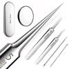 Set of Precision Tweezers with Tip 10x Magnification Storage and Tweezers for Blackhead Hair and Blackhead 6-Piece 0.1mm Width, Heat-Treated, Mirror,