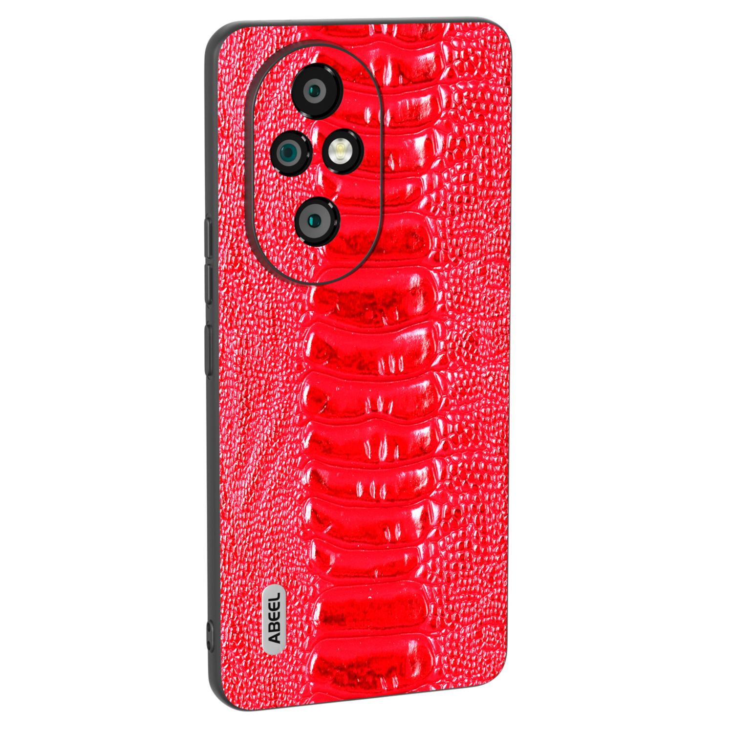 

ABEEL For Honor 200 Pro 5G Case Crocodile Texture Genuine Cow Leather+TPU+PC Phone Cover Red