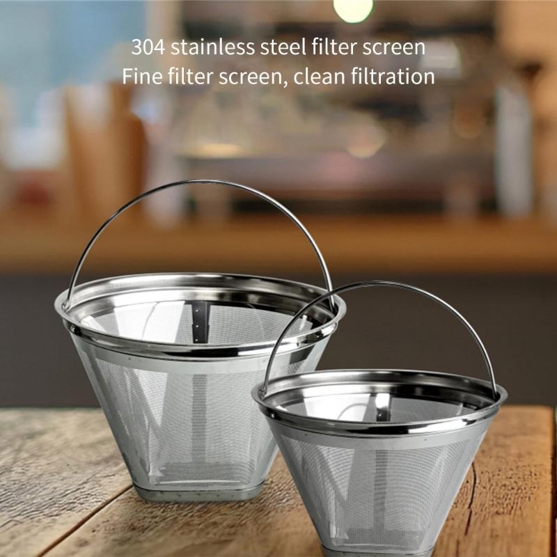 Stainless Steels Coffee Filter Fine Mesh Screen Reusable Cone Shape Strainer for Espresso Coffee Maker Machine Part