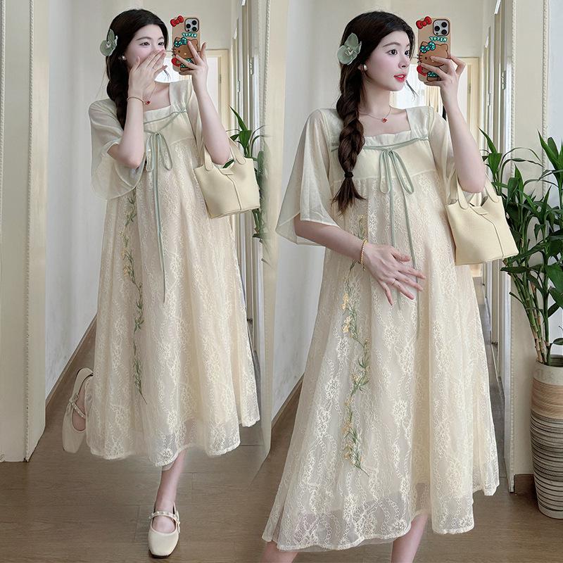 Summer 2026 Embroidered Maternity Dress: Short-Sleeve Plus Size Skirt Set