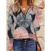 Women's Creative Printed Zipper Long-sleeved T-shirt, Breathable, Soft and Comfortable, Suitable for All-year-round Casual Wear