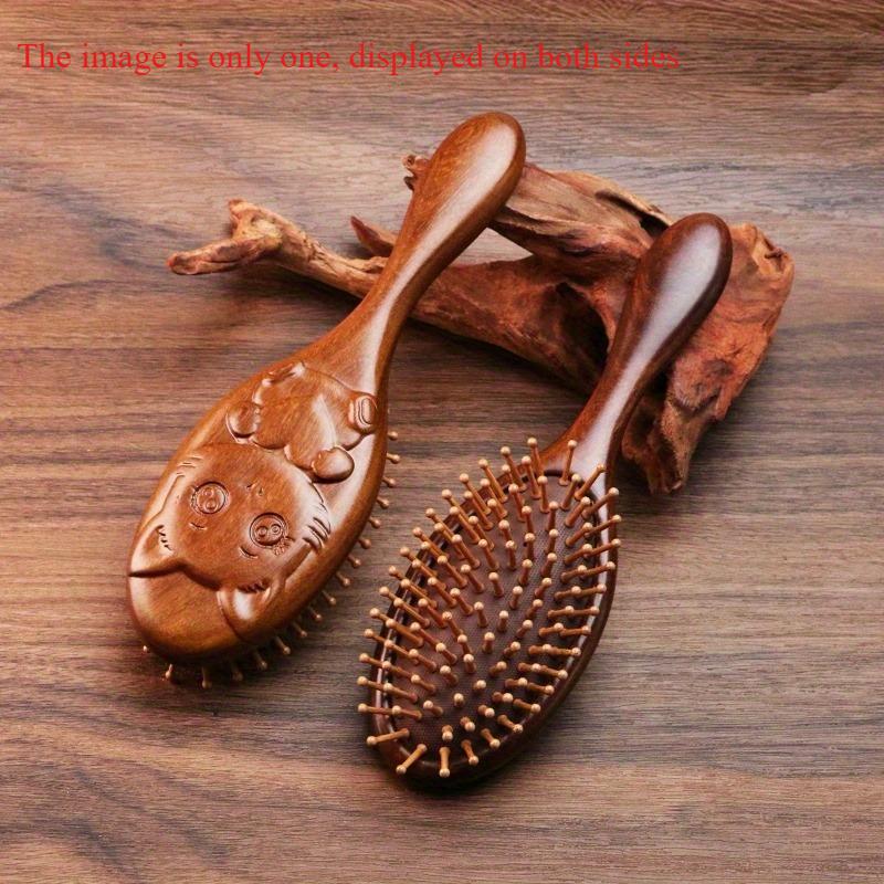 1Pc Sandalwood & Bamboo Air Cushion Brush - Gentle Scalp Massage Comb for All Hair Types with Unique Animal & Floral Designs.