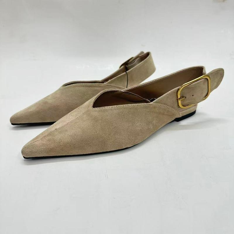 Sexy Pointed Toe Women Flats High Quality Faux Suede Buckle Strap  Slingbacks  Office Daily Ladies Mules Shoes