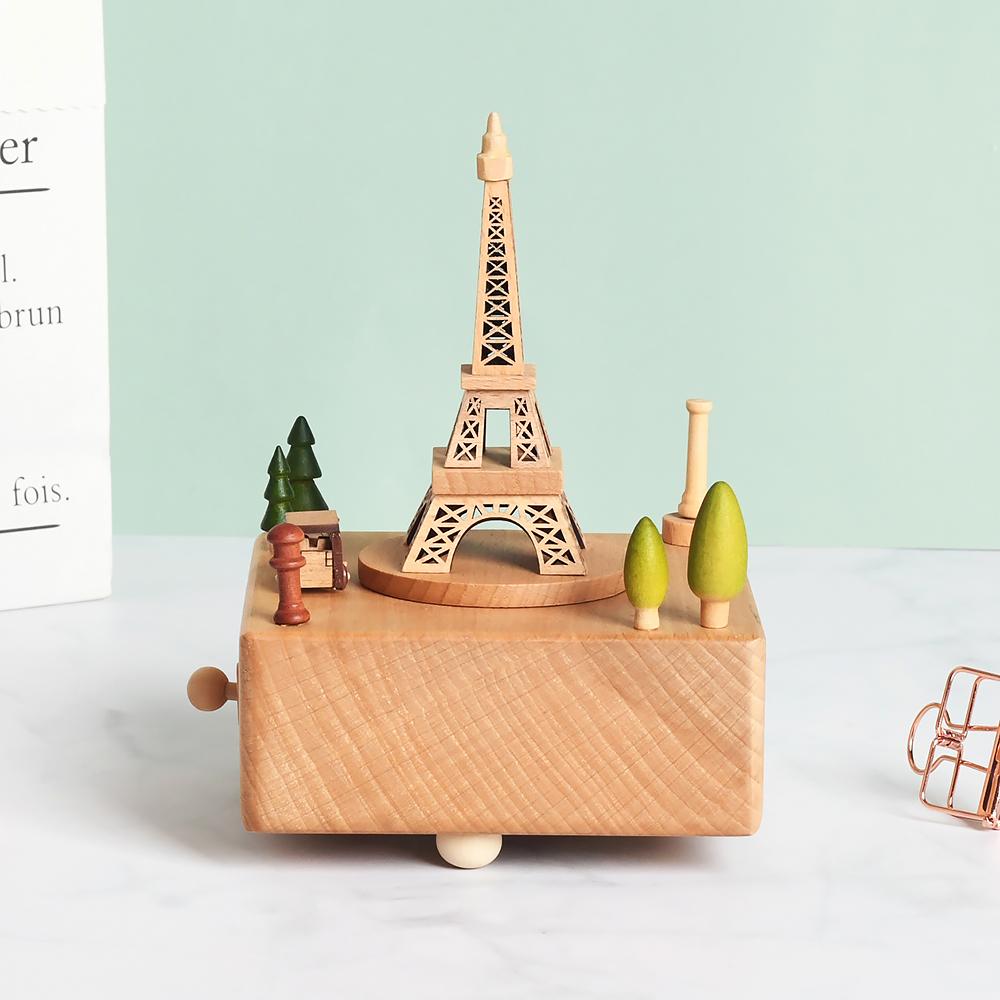 Custom Logo Wooden Music Box 18-Note Mechanical Wind-Up Rotating Carousel Ballerina Gift OEM