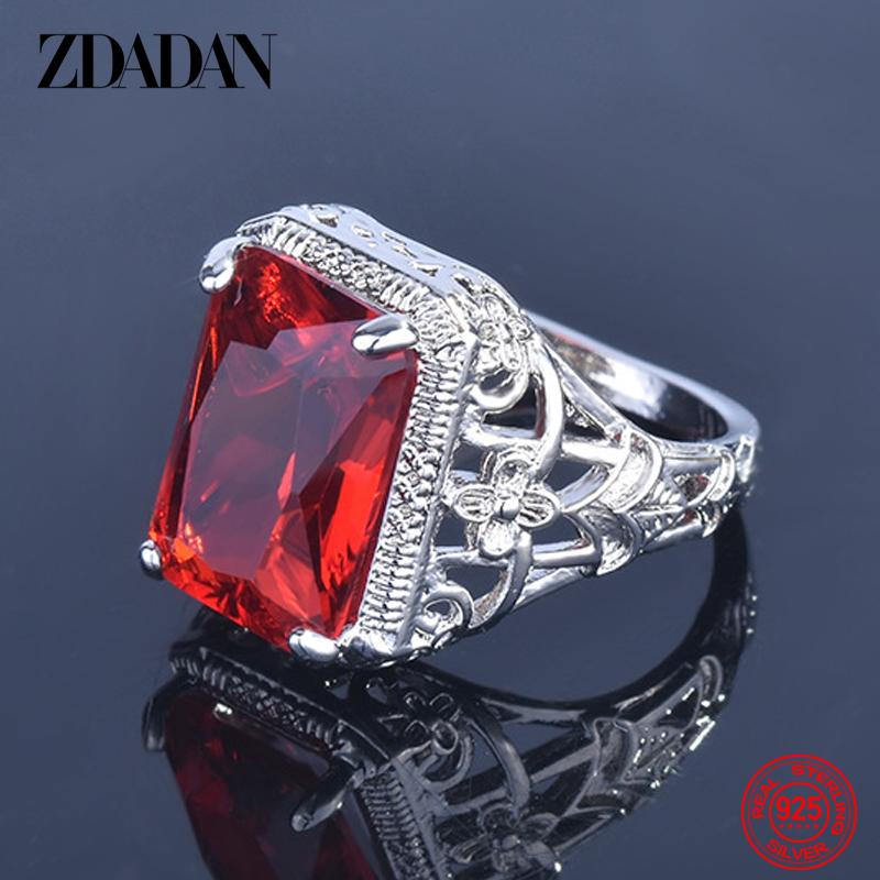 925 Sterling Silver Square Ruby Ring for Women Fashion Wedding Party Jewelry Gift Wholesale