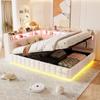 Multifunctional Upholstered Bed Sofa Bed 140 × 200 Cm, With Hydraulic Storage, LED Light Strip, USB and Type-C Charging Ports, Velvet Fabric Beige