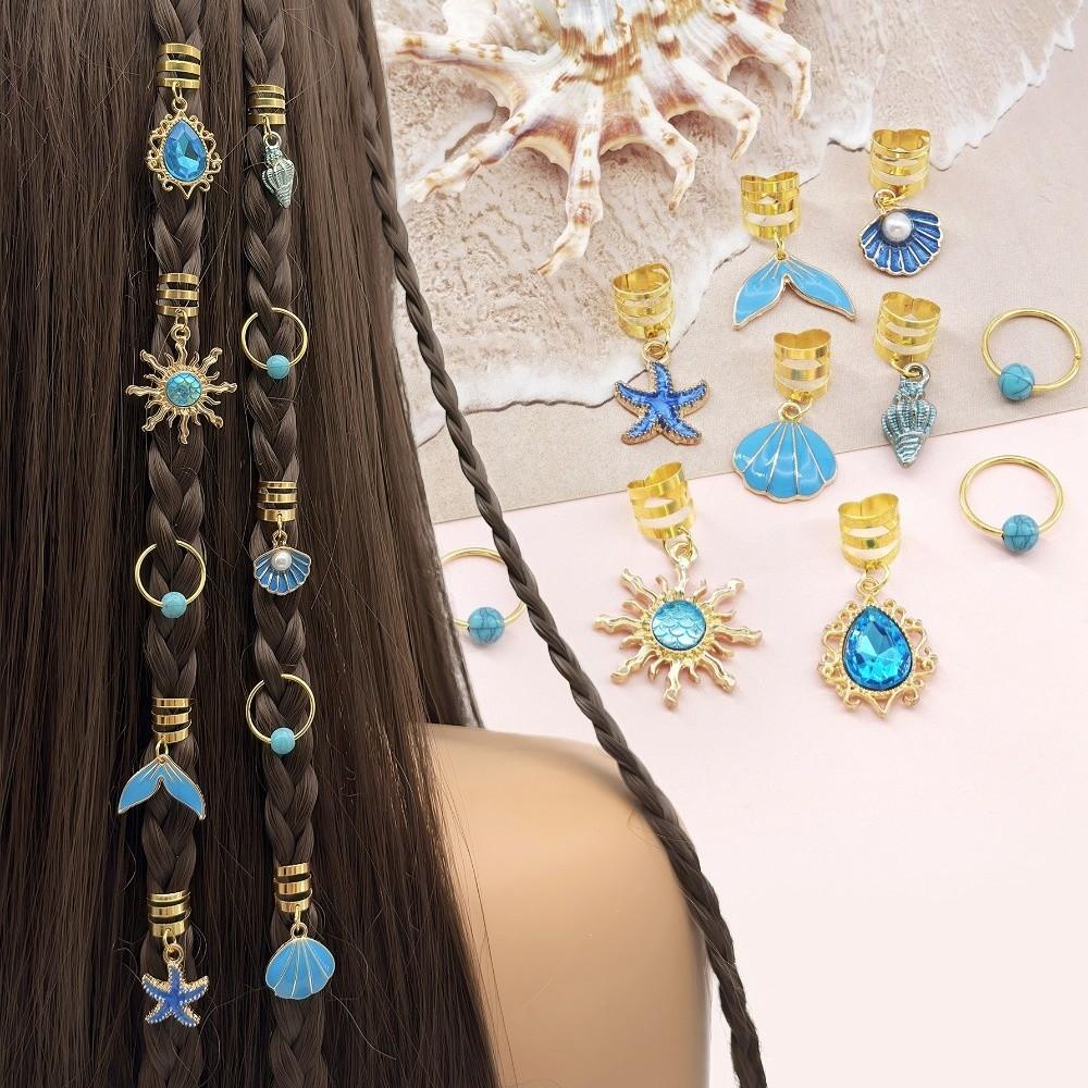 45Pcs Blue Dreadlocks Braid Hair Rings Baroque Hair Beads Set Loc Hair Jewelry
