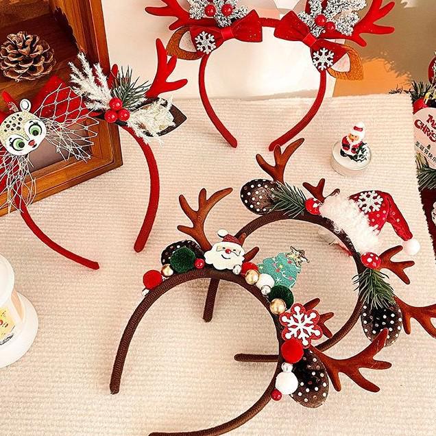 Vánoční čelenka s parohy soba v lesním stylu - Roztomilé rekvizity na focení na sváteční párty pro ženy