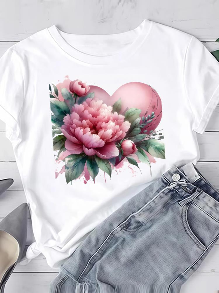 (Asian Size) Clothing T Shirt Women Fashion flower floral cute Tee Top Woman Print Female Short Sleeve Graphic T-shirts