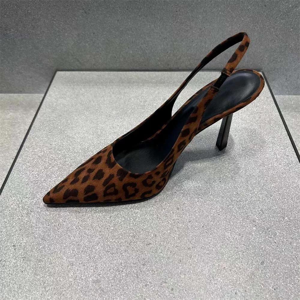 French Pointed Leopard Print High Heels Bag Head Sandals Women's 2025 New Spring and Summer Suede Stiletto Empty Single Shoes Women