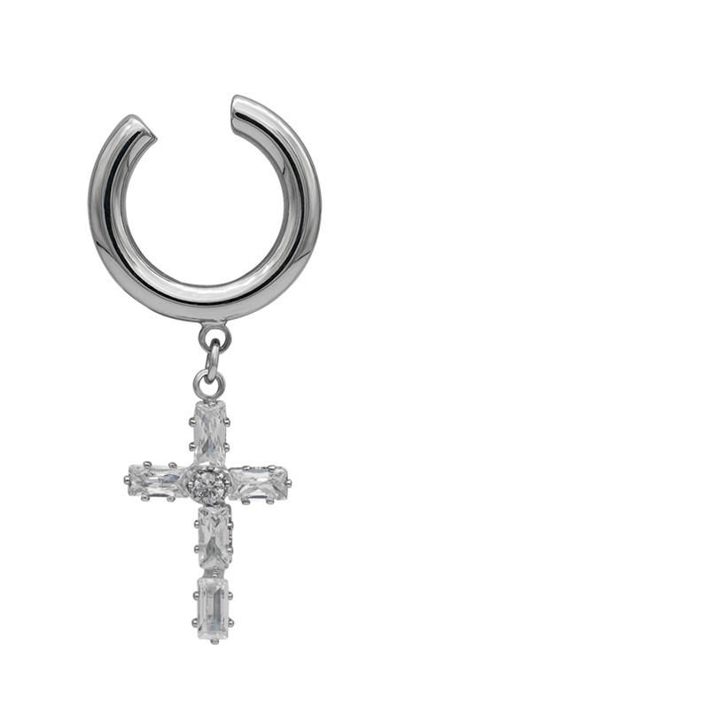Hiphop Punk Zircon Cross Pendant Ear Clip Earrings for Men Women Fashion Geometric Metal C-Shaped Ear Clip Party Jewelry Gifts