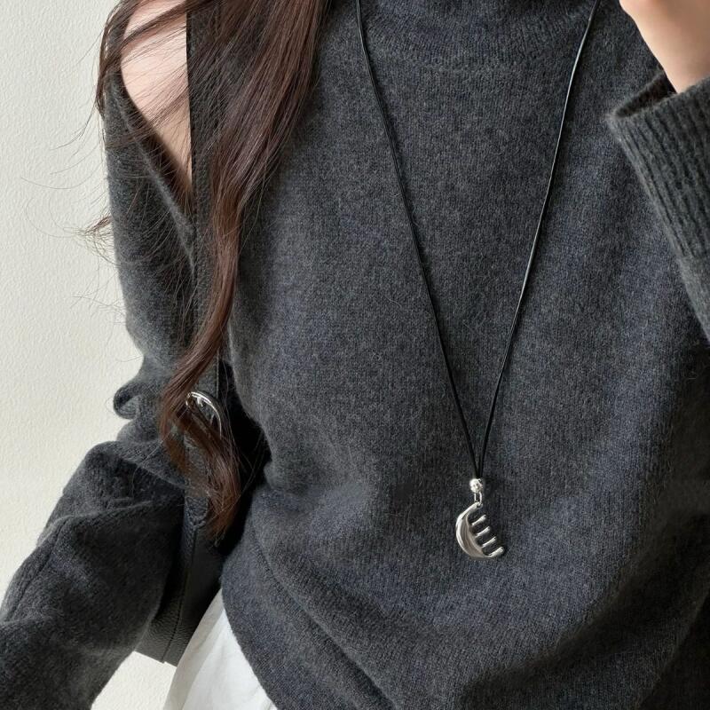 Fashion Silver Color Comb Pendant Necklace for Women Punk Adjustable Long Sweater Chain Necklace Hanging Neck Jewelry Accessorie