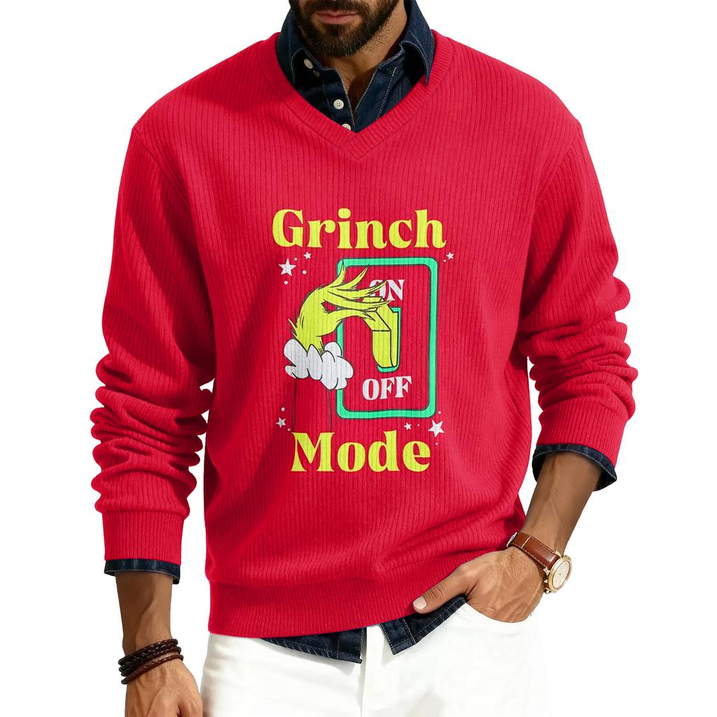 Men's V-neck Long Sleeve Ribbed Knit Pullover