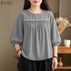 ZANZEA Women Casual Round Neck Loose Half Sleeve Blouse