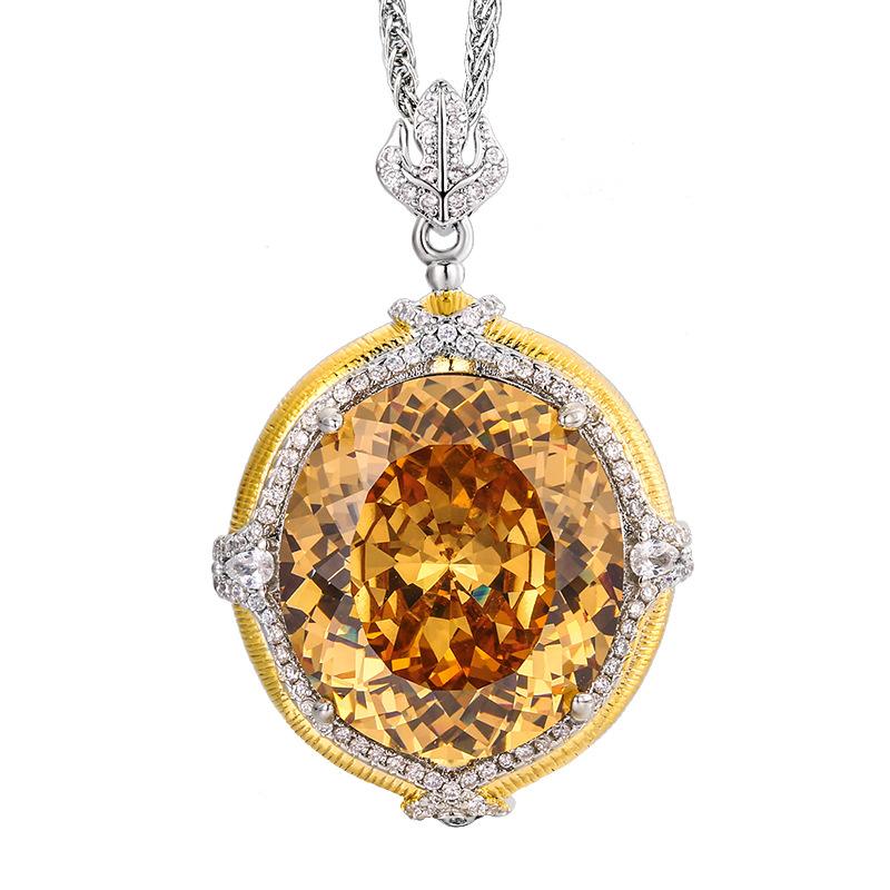 Jewelry Copper Bottom Gold-Plated Simulation Blue Spinel Temperament Retro Pendant Necklace Stone 18 * 20