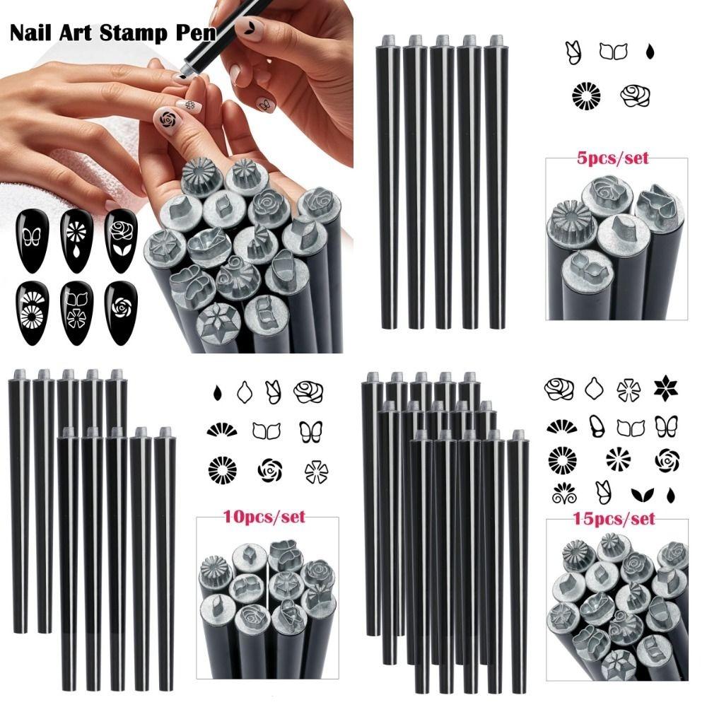 5/10/15Pcs Flower Butterfly Nail Art Stamp Pen Set Manicure Painting Drawing Templates  Nail Print