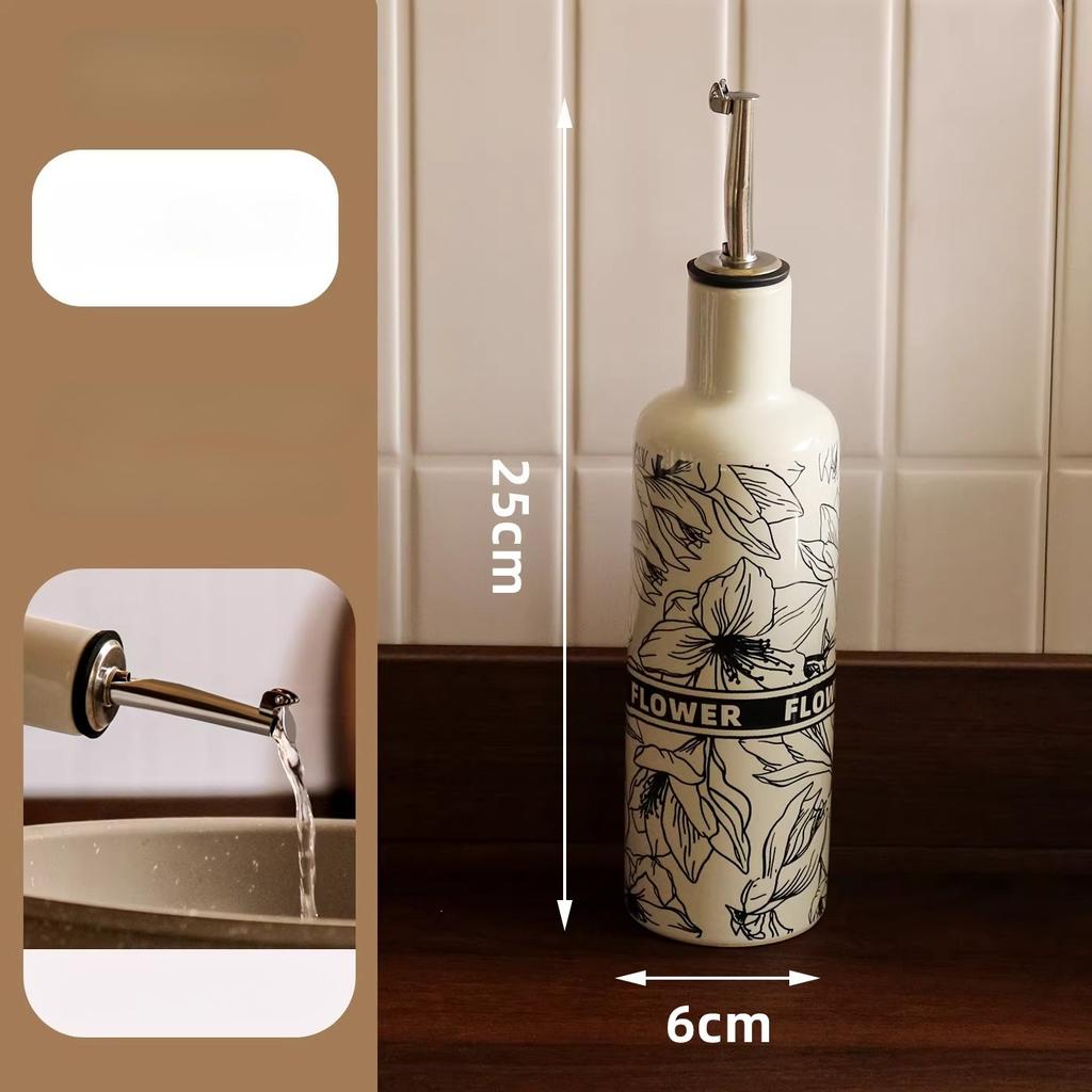 Ceramic Oil Dispenser Oil Automatic Open Close Bottle with No-Drip Spout for Cooking Oil Vinegar Storage Idear Gift