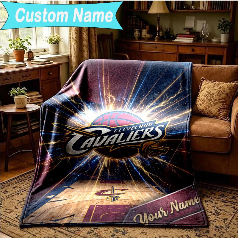 1PC Custom Name Blanket football Cavaliers Logo Flannel blankets Patterns Throw Blanket All-Season Soft Gift for Couch, Bed, Camping, Birthday gifts