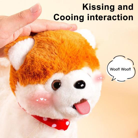 Elektryczna Pluszowa Zabawka Pies z Smyczą Liżący Język Chodzący Szczeniak Pluszak z Czujnikiem Dotykowym