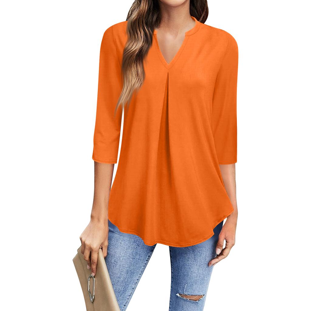Damenmode Lässiges 3/4-Ärmel-T-Shirt V-Ausschnitt Top