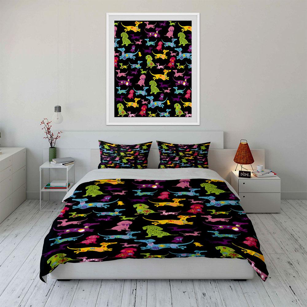 Colorful Dog Pattern Set Multiple Sizes Kid'S And Adults' Bedroom Exquisite 3Pc Bedding Set, Gift