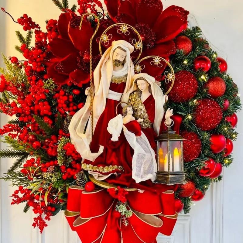 3D Christmas Wreath Door Decor With Berries Pinecones Red Balls Holiday Entrance Mantel Home Festive Display