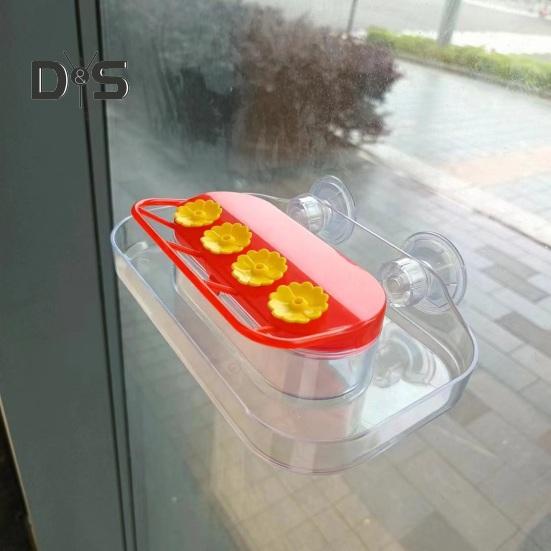 Window Hummingbird Feeder Plastic Birds Feeding Tray with 4 Feeding Ports Strong Suction Cup Hummingbird Feeder for Outdoors