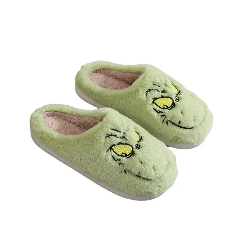 Fashion 2025 Hot Seller Christmas Plush Slippers Winter Warm Cute Home Green Haired Monster Slippers Non Slip Cotten Shoes New Year Gift