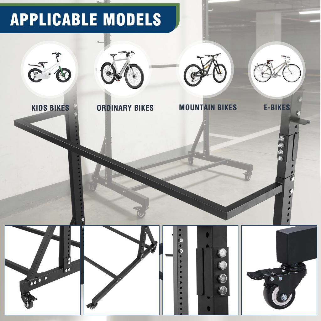 Freestanding Bike Storage Rack with Locking Casters 6 Hooks Heavy-Duty Hanging Bike Holder Height Adjustable Home Garage Stand