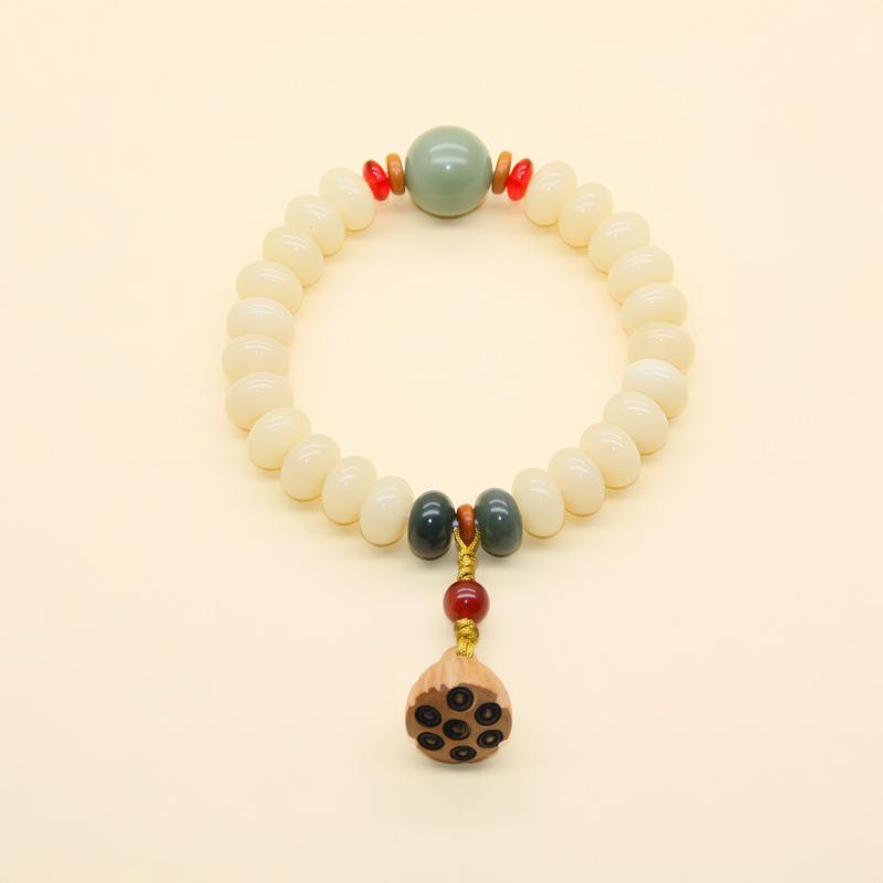 Natural White & Creamy Yellow Jade Bodhi Root Double-Strand Bracelet - New Chinese Design for Women