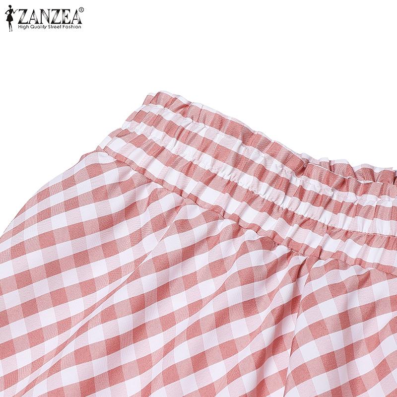 ZANZEA Women Casual Elastic Waist Loose Grid Print Skirts