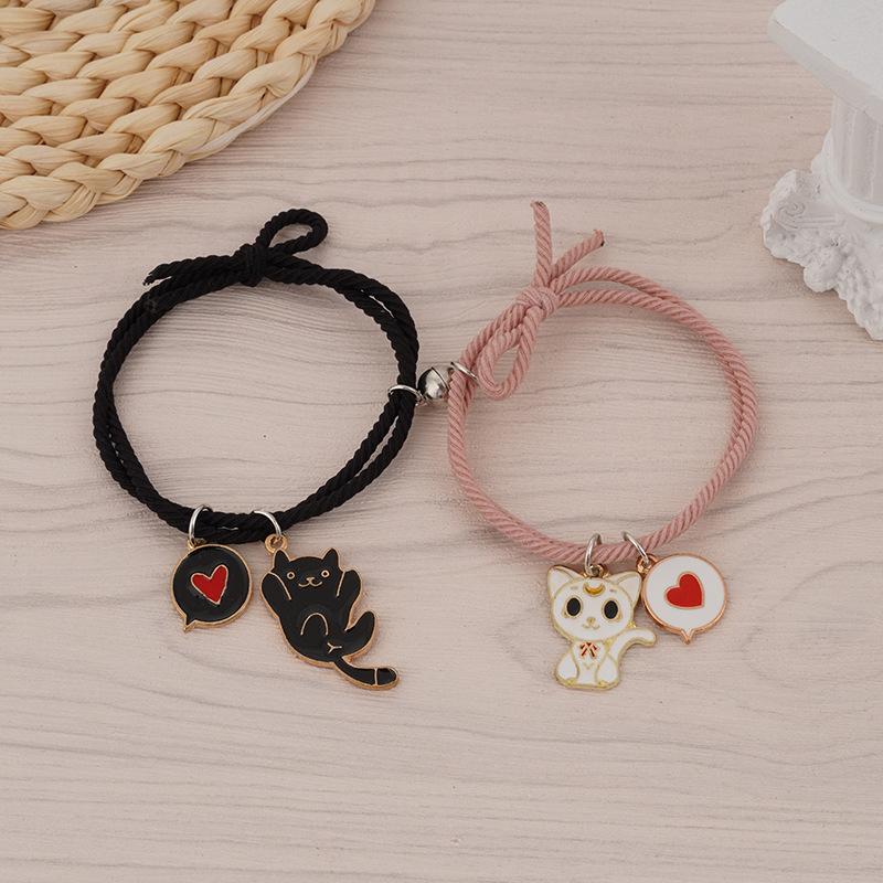 A Pair of Glowing Dog Paw Shaped Bracelets, Milan Rope, Astronaut Couple Bracelet, Men's and Women's Heart-shaped Magnetic Woven Hand Adjustable Rope