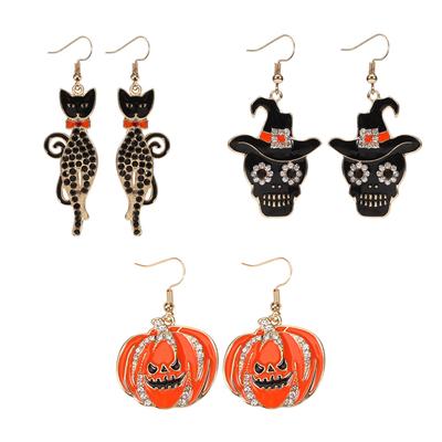 Kolczyki na Halloween CZ Koty Dynia Czarny Czaszka Kapelusz Wzory Ciemne Święto Dziękczynienia Wiszące Haki Na Ucho Dziewczyny Dla Kobiet