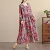 DIMANAF New 2025 Women Plus Size Spring Long Dress Loose Basic Vintage Oversize Long Sleeve Maxi Floral